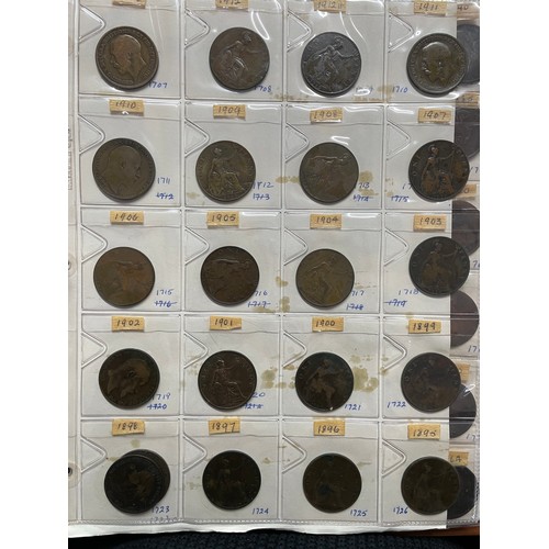 571 - BINDER OF GB PRE DECIMAL COINS INCLUDING FLORINS, ONE SHILLINGS, SIXPENCE, FARTHINGS, VARIOUS PENNIE... 