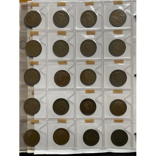 571 - BINDER OF GB PRE DECIMAL COINS INCLUDING FLORINS, ONE SHILLINGS, SIXPENCE, FARTHINGS, VARIOUS PENNIE... 