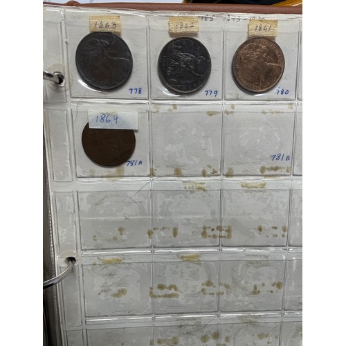 571 - BINDER OF GB PRE DECIMAL COINS INCLUDING FLORINS, ONE SHILLINGS, SIXPENCE, FARTHINGS, VARIOUS PENNIE... 