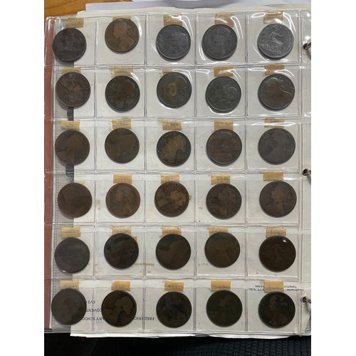 571 - BINDER OF GB PRE DECIMAL COINS INCLUDING FLORINS, ONE SHILLINGS, SIXPENCE, FARTHINGS, VARIOUS PENNIE... 