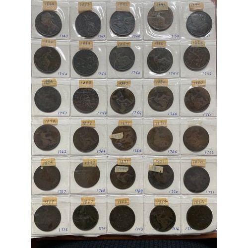 571 - BINDER OF GB PRE DECIMAL COINS INCLUDING FLORINS, ONE SHILLINGS, SIXPENCE, FARTHINGS, VARIOUS PENNIE... 