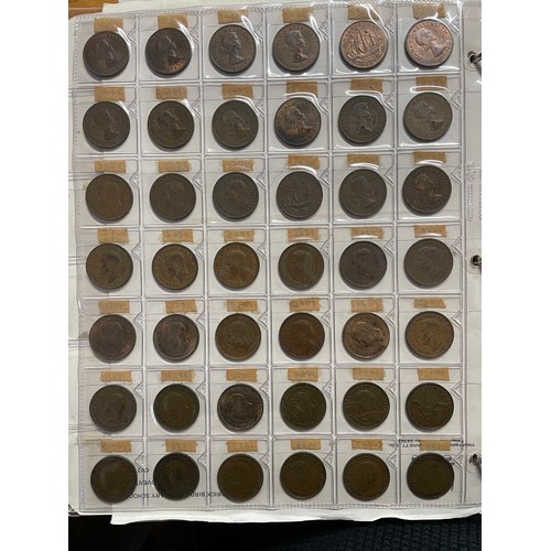 571 - BINDER OF GB PRE DECIMAL COINS INCLUDING FLORINS, ONE SHILLINGS, SIXPENCE, FARTHINGS, VARIOUS PENNIE... 