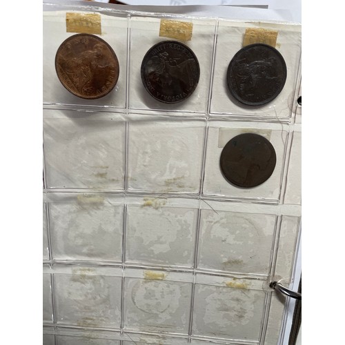 571 - BINDER OF GB PRE DECIMAL COINS INCLUDING FLORINS, ONE SHILLINGS, SIXPENCE, FARTHINGS, VARIOUS PENNIE... 
