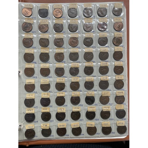 571 - BINDER OF GB PRE DECIMAL COINS INCLUDING FLORINS, ONE SHILLINGS, SIXPENCE, FARTHINGS, VARIOUS PENNIE... 