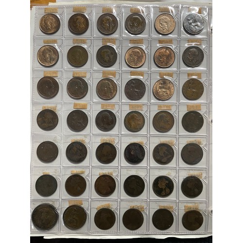 571 - BINDER OF GB PRE DECIMAL COINS INCLUDING FLORINS, ONE SHILLINGS, SIXPENCE, FARTHINGS, VARIOUS PENNIE... 