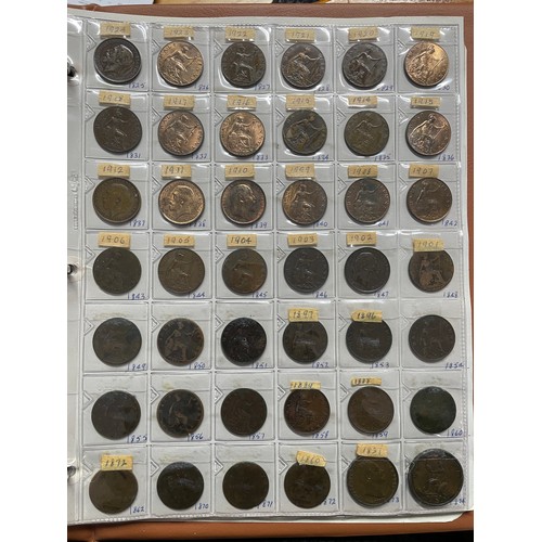 571 - BINDER OF GB PRE DECIMAL COINS INCLUDING FLORINS, ONE SHILLINGS, SIXPENCE, FARTHINGS, VARIOUS PENNIE... 