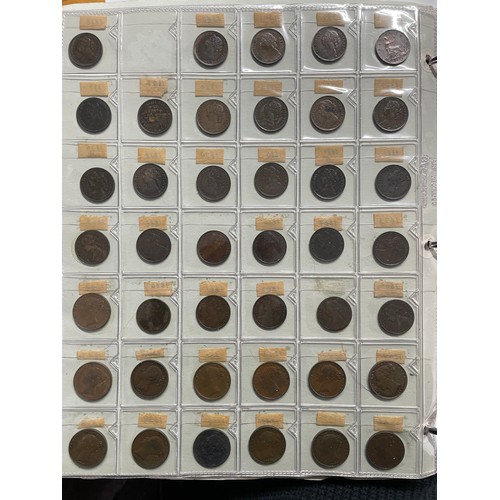 571 - BINDER OF GB PRE DECIMAL COINS INCLUDING FLORINS, ONE SHILLINGS, SIXPENCE, FARTHINGS, VARIOUS PENNIE... 