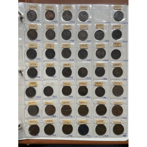 571 - BINDER OF GB PRE DECIMAL COINS INCLUDING FLORINS, ONE SHILLINGS, SIXPENCE, FARTHINGS, VARIOUS PENNIE... 
