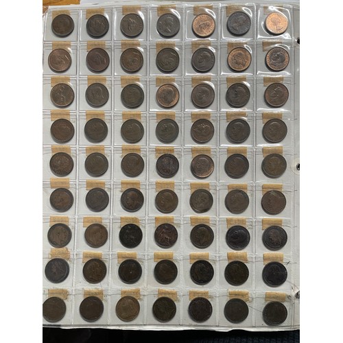 571 - BINDER OF GB PRE DECIMAL COINS INCLUDING FLORINS, ONE SHILLINGS, SIXPENCE, FARTHINGS, VARIOUS PENNIE... 