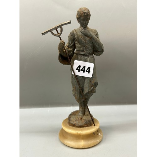 444 - PAIR OF SPELTER FIGURES OF FARMERS ON MARBLE SOCLES