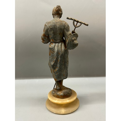 444 - PAIR OF SPELTER FIGURES OF FARMERS ON MARBLE SOCLES