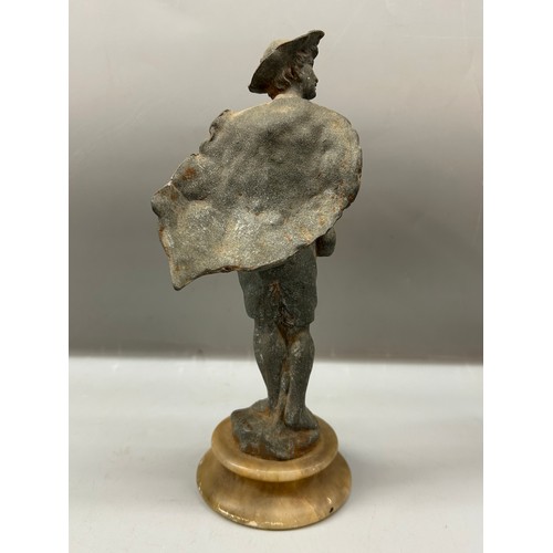 444 - PAIR OF SPELTER FIGURES OF FARMERS ON MARBLE SOCLES