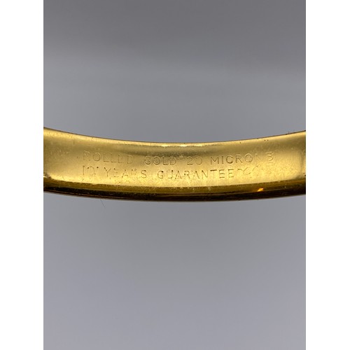 545 - ROLLED GOLD ENGRAVED BANGLE WITH BROKEN SAFETY CHAIN 14G APPROX
