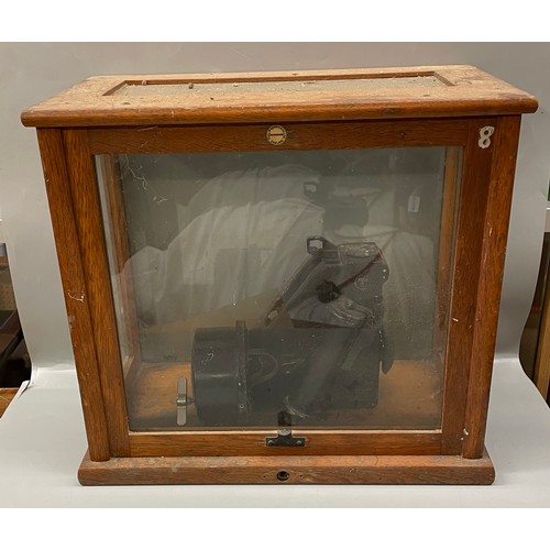 416B - PHILLIP HARRIS AND CO GLAZED LABORATORY CABINET CONTAINING A BUBBLE SEXTANT # IXA WITH INSTRUCTIONS
