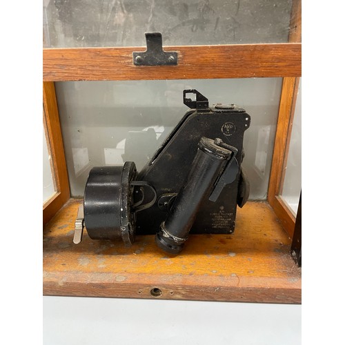 416B - PHILLIP HARRIS AND CO GLAZED LABORATORY CABINET CONTAINING A BUBBLE SEXTANT # IXA WITH INSTRUCTIONS