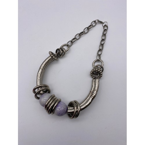 446 - SELECTION OF OVERSIZED ETHNIC STYLE STONE AND METALWORK NECKLACES