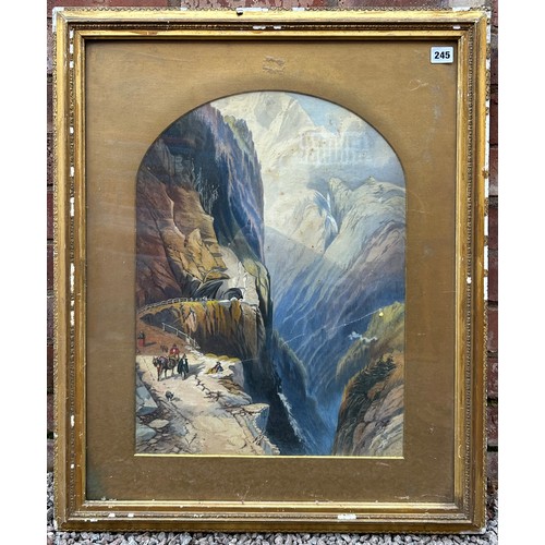 702 - 19TH CENTURY FC M ANY WATERCOLOR OF A SWISS MOUNTAIN PASS SIGNED AND DATED 1860S FRAMED