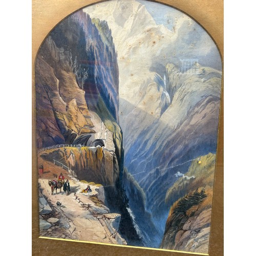 702 - 19TH CENTURY FC M ANY WATERCOLOR OF A SWISS MOUNTAIN PASS SIGNED AND DATED 1860S FRAMED