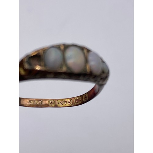 554 - 9CT GOLD FIVE STONE OPAL RING (ONE STONE MISSING & SHANK MISSHAPEN) 1.6G APPROX