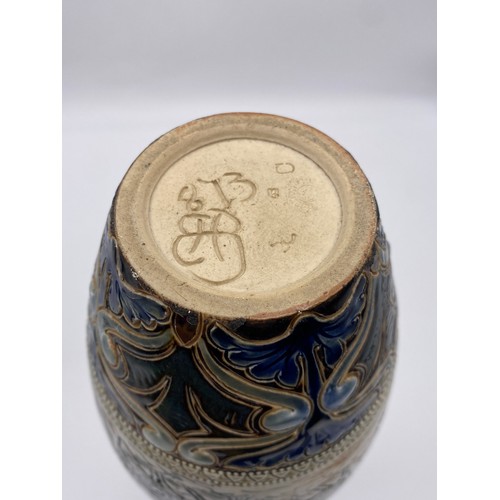 436 - DOULTON LAMBETH STONEWARE VASE DECORATED WITH SHEEP HANNAH BARLOW