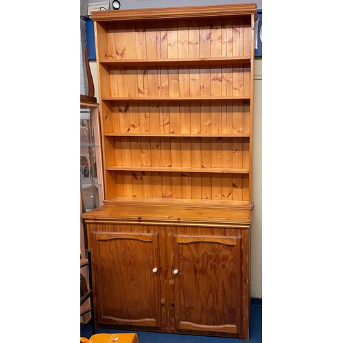 1A - PINE TWO DOOR DRESSER WITH PLATE RACK