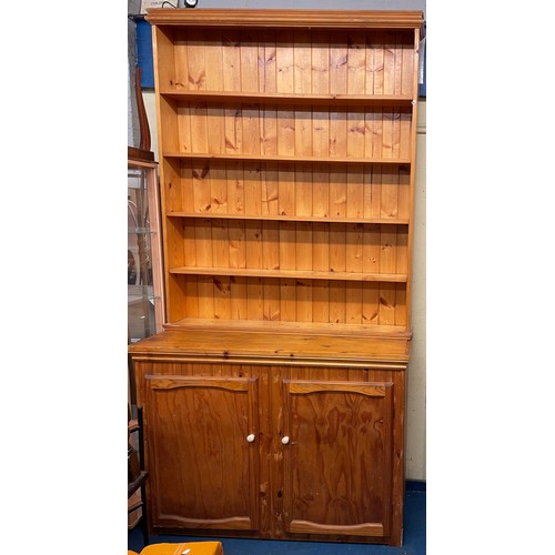 1A - PINE TWO DOOR DRESSER WITH PLATE RACK