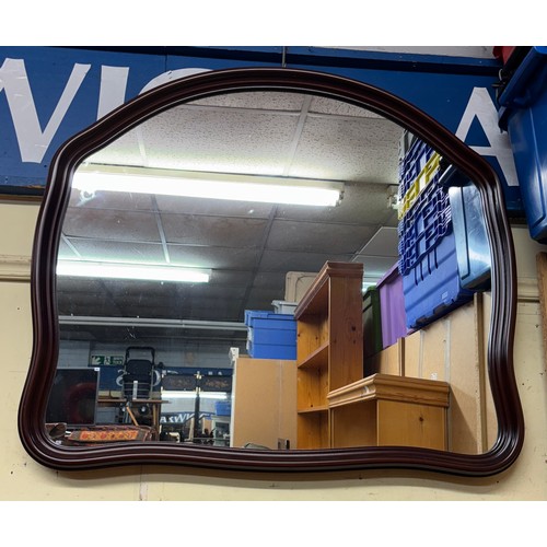 4 - MAHOGANY MOULDED FRAMED SHAPED OVERMANTEL MIRROR