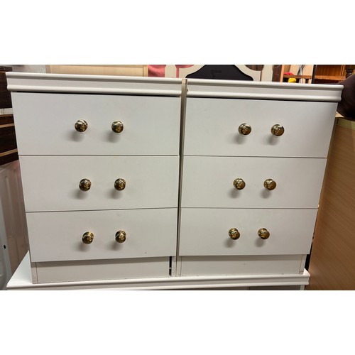 36 - WHITE KNEEHOLE DRESSING TABLE AND STOOL AND PAIR OF MATCHING THREE DRAWER CHESTS