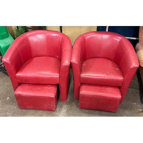 45 - PAIR OF RED LEATHER TUB ARMCHAIRS