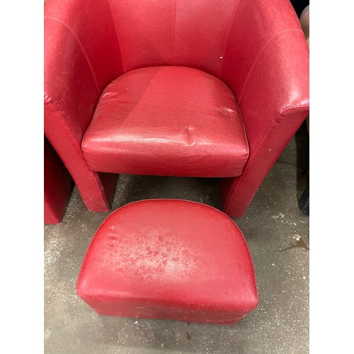 45 - PAIR OF RED LEATHER TUB ARMCHAIRS