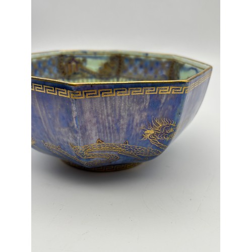 529 - WEDGWOOD LUSTRE OCTAGONAL BOWL DECORATED WITH GILT DRAGONS