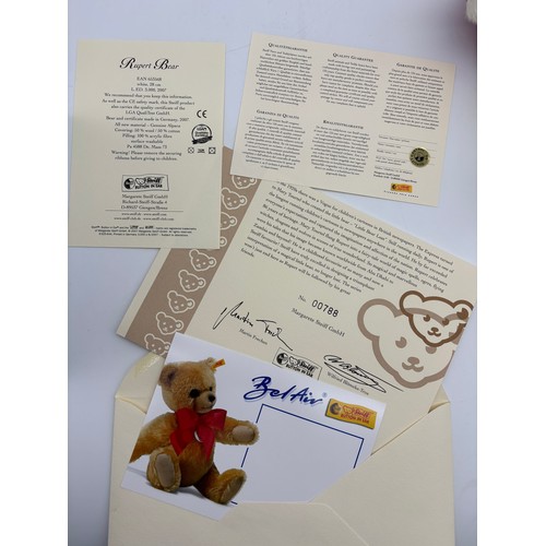 555 - BOXED LIMITED EDITION STEIFF RUPERT CLASSIC BEAR WITH WHITE SHOES AND CERTIFICATE NO 00788 653568