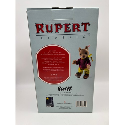 554 - BOXED STEIFF RUPERT CLASSIC BEAR WITH BROWN SHOES AND CERTIFICATE NO 00539 653599