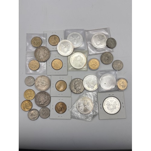 485 - SEVEN US ONE DOLLAR COINS UNCIRCULATED, OTHER DOLLARS AND US COINS INCLUDING GEORGE WASHINGTON AND J... 