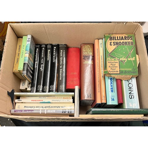 336 - BOX OF VARIOUS HARDBACK BOOKS - COIN COLLECTING AND OTHER HOBBIES