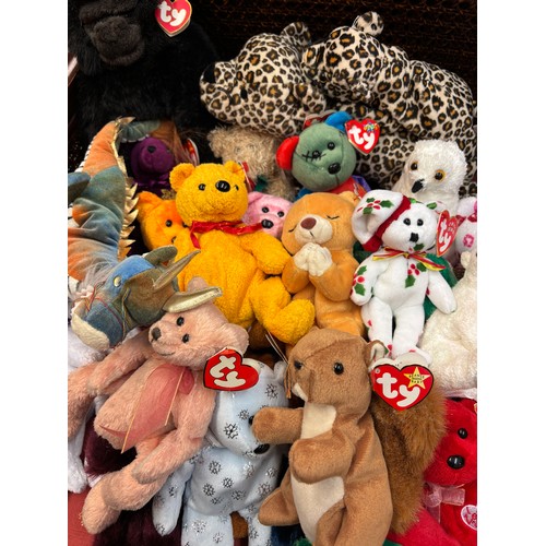 560 - BOX OF TY BEANIE BEARS INC. OWL, DRAGON, GORILLA, AND OTHERS