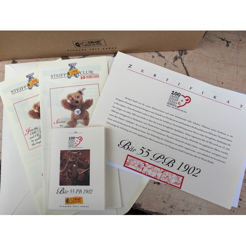 552 - STEIFF REPLICA LIMITED EDITION 1902 TEDDY BEAR WITH DOCUMENTATION IN BOX NO 04325 404009