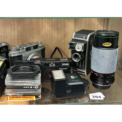 394 - MINOLTA X300 35M CAMERA, VINTAGE FLASH METER, FILTERS, HANIMEX LENS AND OTHER CAMERAS