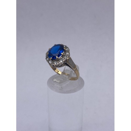 433 - TWO 9CT GOLD BLUE STONE CLUSTER DRESS RINGS 4.8G APPROX SIZES N & M (ONE WITH DIAMONDS AND ONE WITH ... 