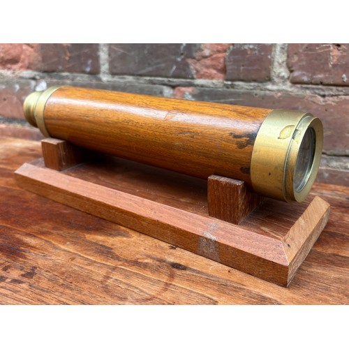 570 - WOODEN AND BRASS TELESCOPE ON STAND