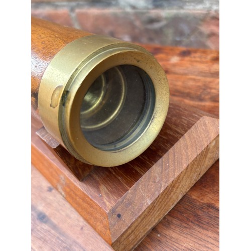 570 - WOODEN AND BRASS TELESCOPE ON STAND