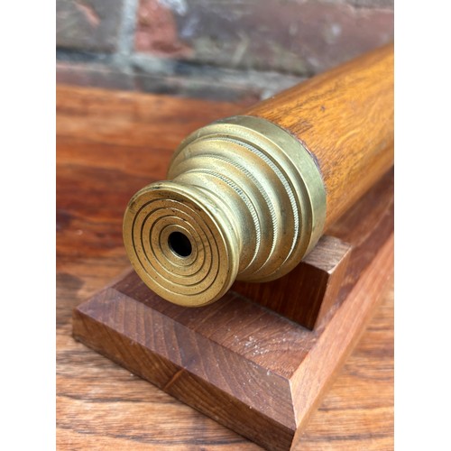 570 - WOODEN AND BRASS TELESCOPE ON STAND