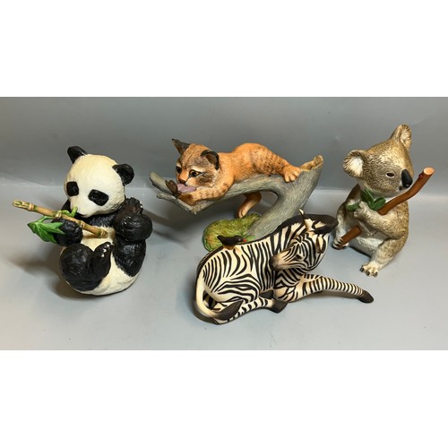 396 - SHELF OF BORDER FINE ARTS, COALPORT BIRD FIGURES, PLUS PANDA AND PENGUIN FIGURE GROUP