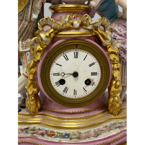 573 - CONTINENTAL PORCELAIN FIGURAL AND GILT DECORATED CLOCK