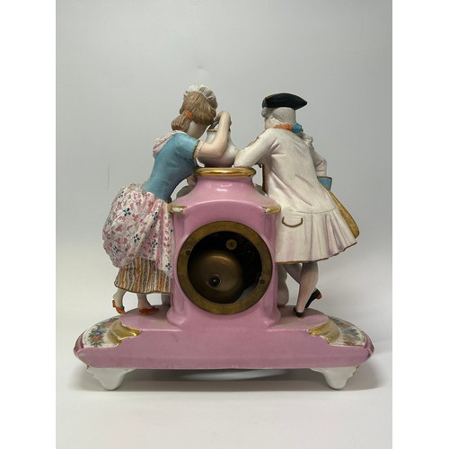 573 - CONTINENTAL PORCELAIN FIGURAL AND GILT DECORATED CLOCK