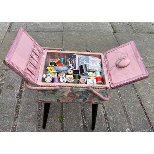 111 - FLORAL FABRIC NEEDLEWORK BOX