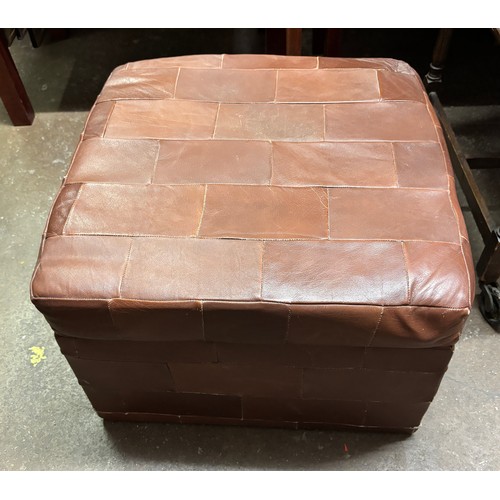 98 - BROWN LEATHER PATCHWORK STORAGE BOX