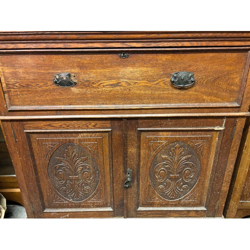 130 - EDWARDIAN OAK GLAZED SECRETAIRE BOOKCASE