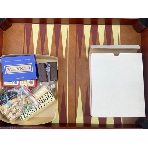 97 - GLASS MAP OF THE WORLD GAMES COFFEE TABLE AND CONTENTS