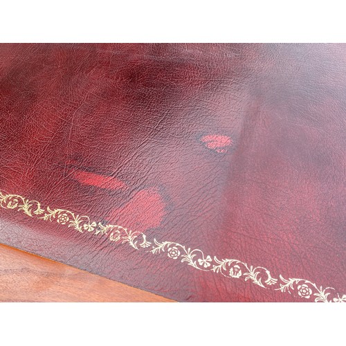 108 - REPRODUCTION YEW LEATHER TOPPED PEDESTAL KNEEHOLE DESK